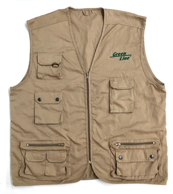 Gilet vintage beige utility multitasca multitasca pesca tiro uomo XXL