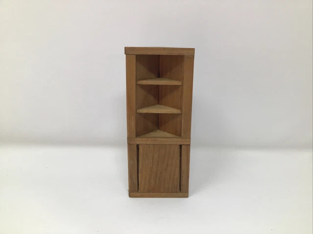 Vintage Dollhouse Miniature Wood Corner Curio Cabinet Three Shelves Decor