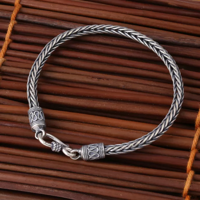 Pure S925 Sterling Silver Chain Men Women Wheat Link Bracelet 7-8" L