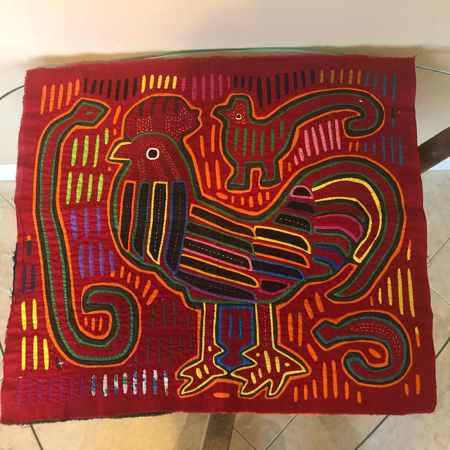 Vintage Hand Sewn MOLA Panel Sewn Textile Folk Art ROOSTER Panama