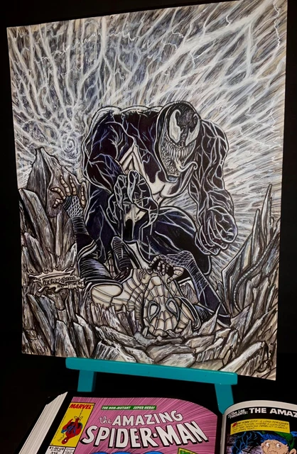 AMAZING SPIDER-MAN Original Comic Art Recreation Venom McFarlane Homage Sketch