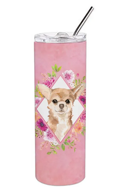 Chihuahua Pink Flowers Stainless Steel 20 oz Skinny Tumbler CK4245TBL20