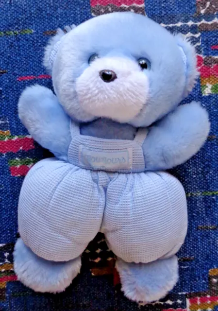 BB3 / DOUDOU PELUCHE OURS VINTAGE NOUNOURS BLEU BLANC SALOPETTE 25 cm KOM 9