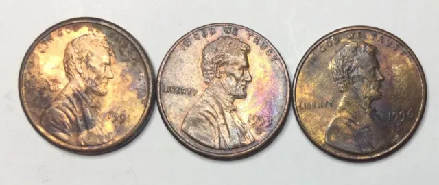 1991,95and96 One Cent 1c USA Lincoln, Memorial. THREE COINS. Good average.