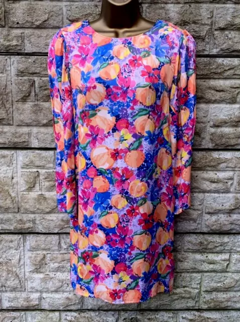 Ladies Monsoon Pink Floral Bold N Bright Shift Style Party Dress UK 12  🎉