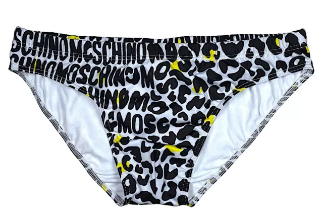 MOSCHINO Black White Logo Spellout Leopard Swim Brief Size US XL / XXL  IT New