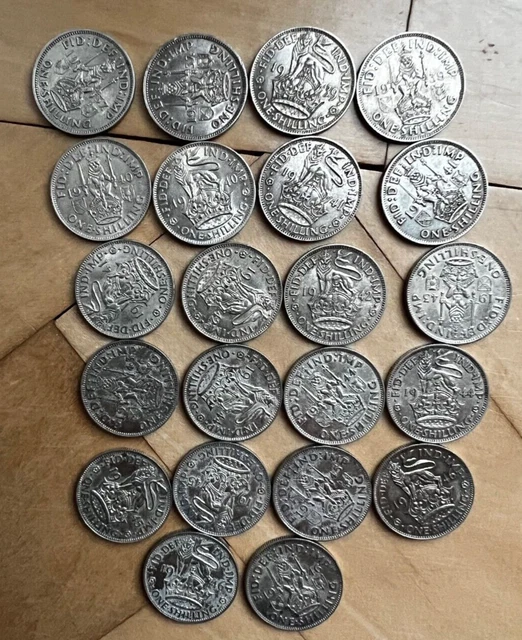 Lot of 22 (twenty two) Silver GEORGE VI Shilling Coins