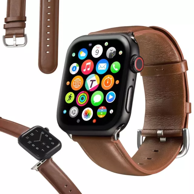 Replacement Real Leather Bracelet for Apple Watch Series 8 45mm Watchband Band L