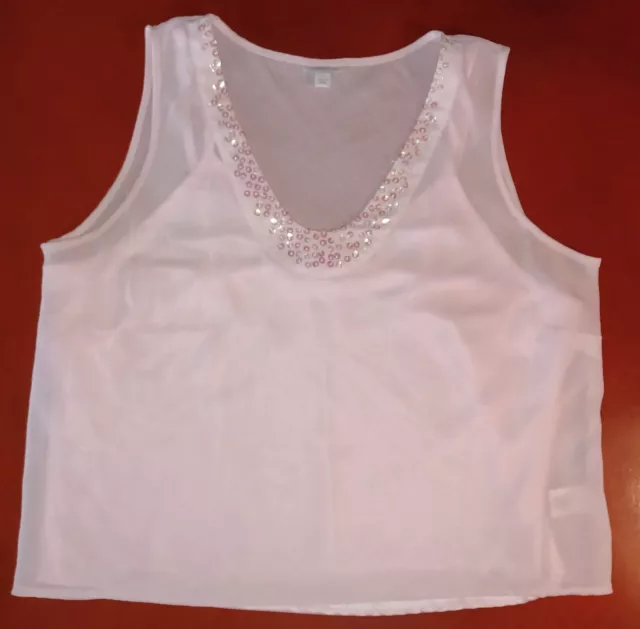 Embellished Sheer Lined Tank Top Womens Large Pale Pink Sequin Detail Blouse