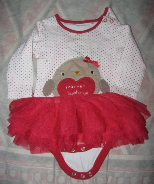 Gilet bambino rosso Natale a maniche lunghe con tutù. Età 3-6 mesi.