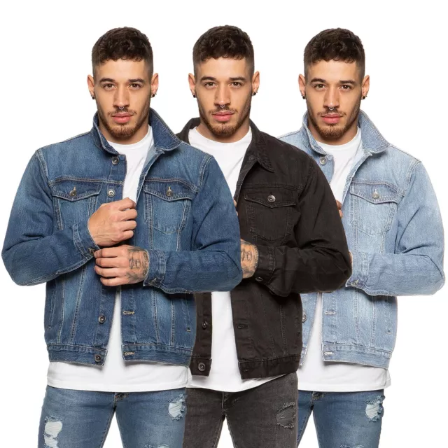 Enzo Mens Denim Jacket Classic Western Style Designer Trucker Vintage Style Coat