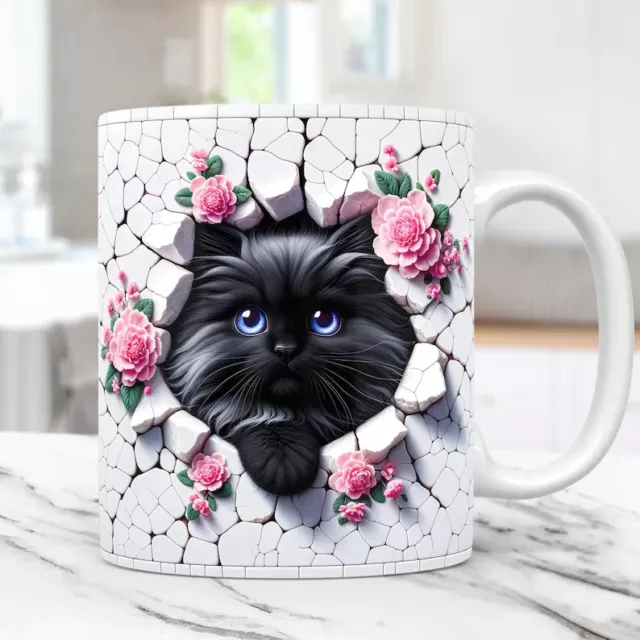 TAZZA 3D - tazza da caffè - FANTASTICO regalo - ingannevolmente reale - gatto nero
