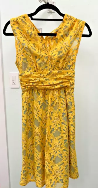 Plenty by Tracy Reese Yellow Lace Silk Lined Lace Dress Size 0