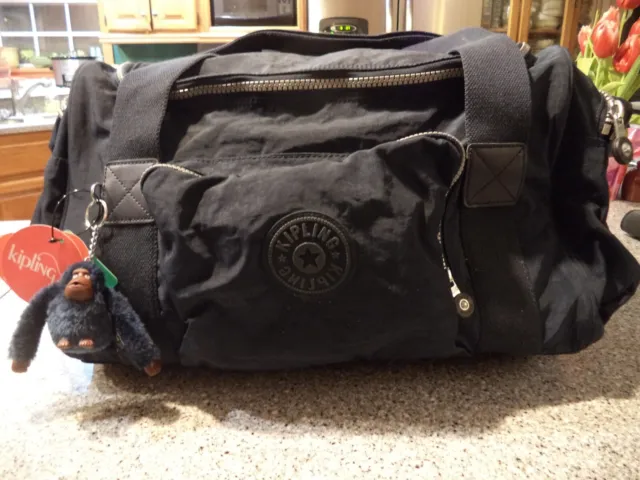 New With Tags Plush Monkey Large Kipling Travel Duffle Bag 26" X 10" X 13" Blue