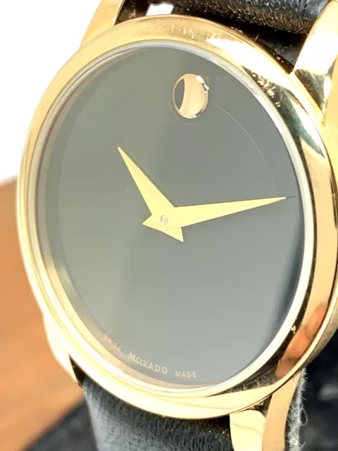 Movado Women's Watch 0607079 Swiss Quartz Rose Gold Museum Black Dial Leather