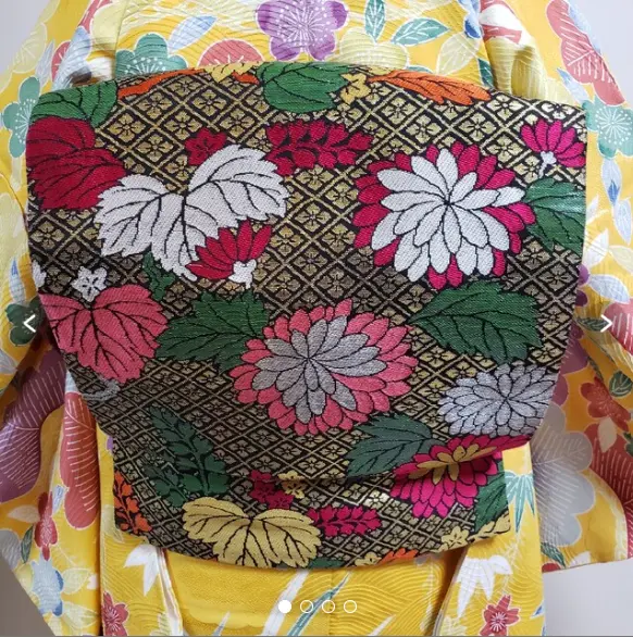 Japanese Vintage Kimono Nagoya Obi Pure Silk Retro luxury chrysanthemum pattern