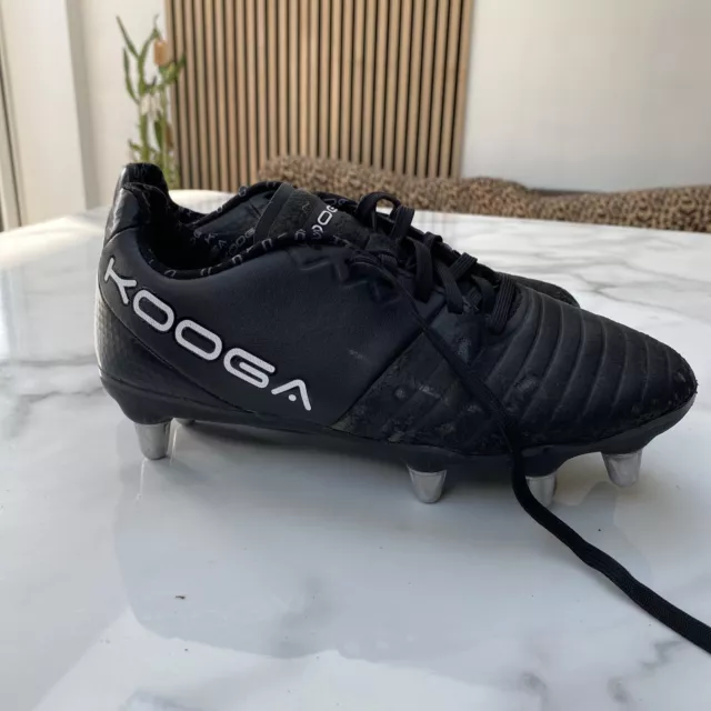 Kooga Power Black 8 Metal Stud Rugby Boots UK size 4 - good used condition
