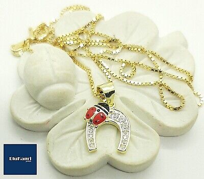 Fortuna Collana fortuna argento 925  ciondolo ferro di cavallo con coccinella ZIRCONI 