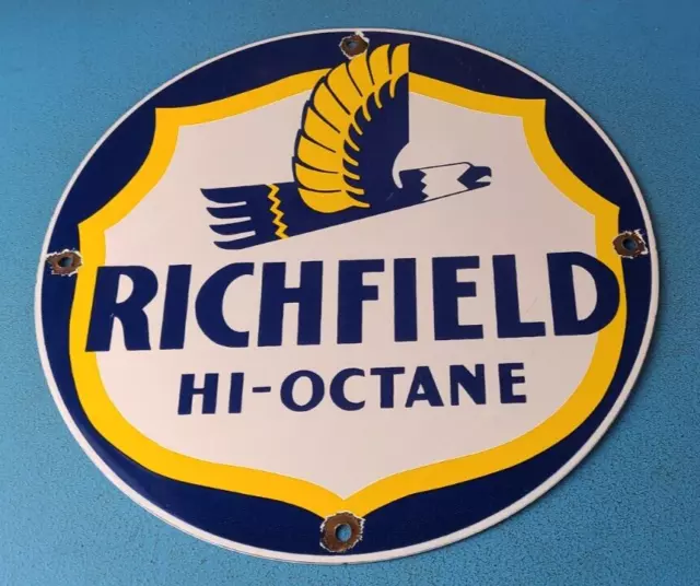 Vintage Richfield Gasoline Sign - Gas Motor Oil Pump Plate Porcelain Sign