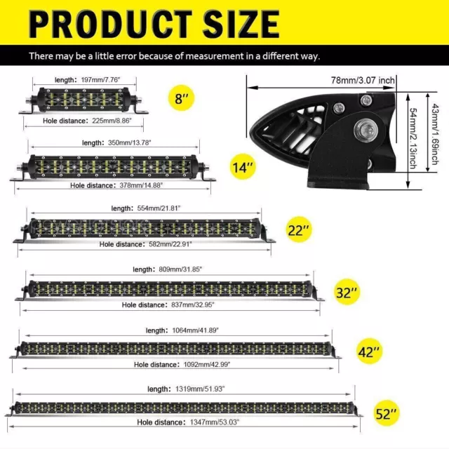 14 22 32 42 52Zoll LED Lightbar Lichtbalken Arbeitsscheinwerfer Offroad 12V 24V 2