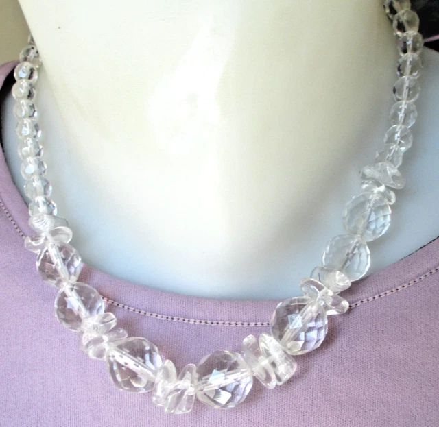 Collier Vintage 2 Rangs Perles Cristal Et Citrine Facettées - Bijou Ancien, Style Rétro - Occasion