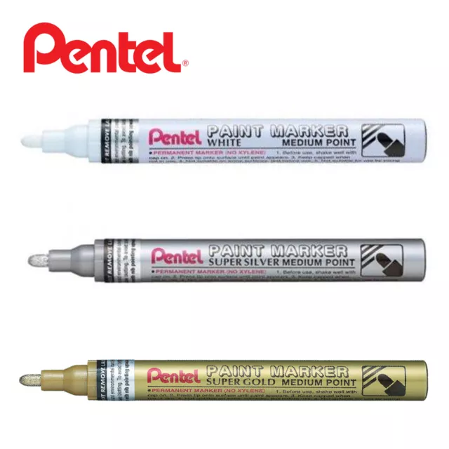Pentel Permanent Paint Markers MMP10 - Medium Paint Marker - White, Gold, Silver