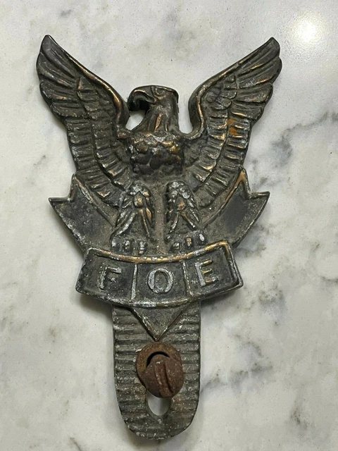 Foe ANTIQUE FOE FRATERNAL Order of Eagles Brass Grave Marker License Plate ...