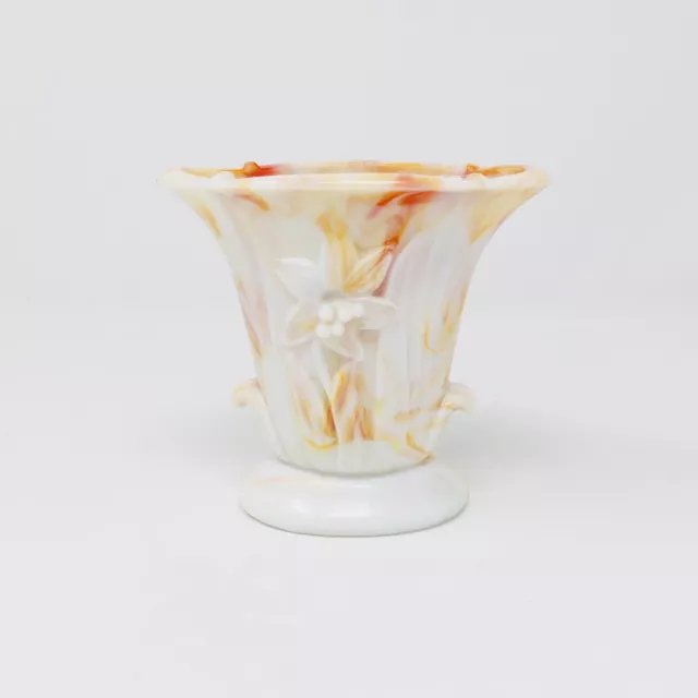 Akro Agate Glass Vase Lilly Design Red Orange White Slag Vintage USA 1930s 2