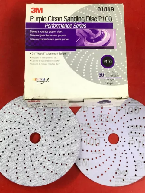 3M 01819 Hookit Purple Clean 6" In Sanding (50) Discs P100 Grit Grade Dust Free
