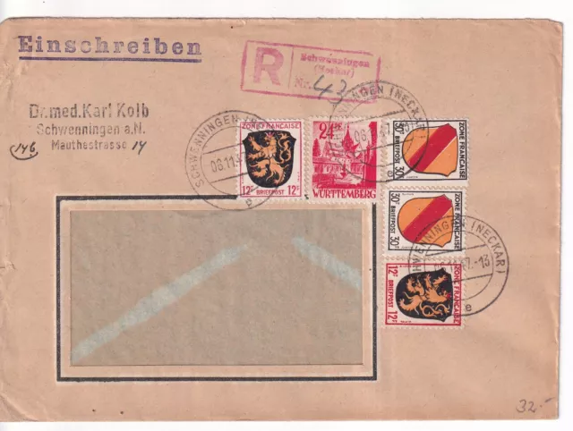 Franz.Zone/Württemberg, Mi. 8 u.a., Not-R-Schwenningen/R-Nr. hs., 16.11.47