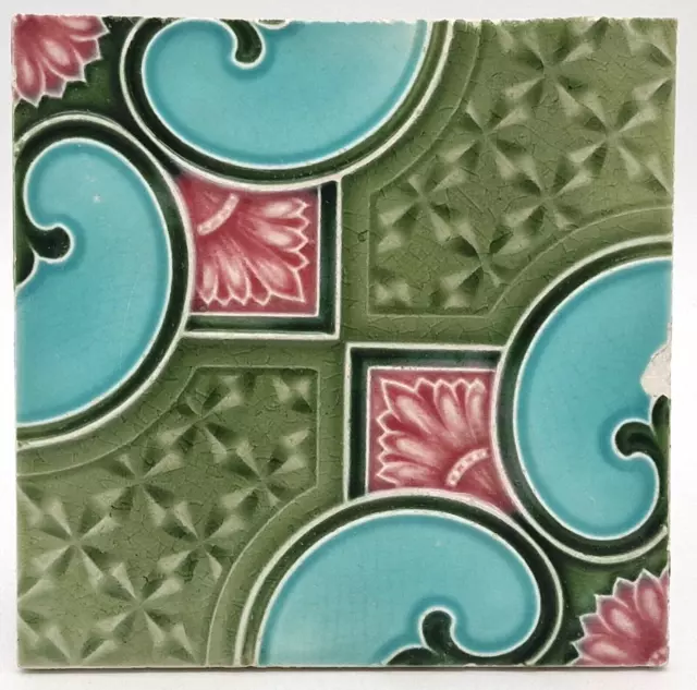 Art Nouveau Majolica Tile Made in Japan By Haruzo Saji Tileworks AE3