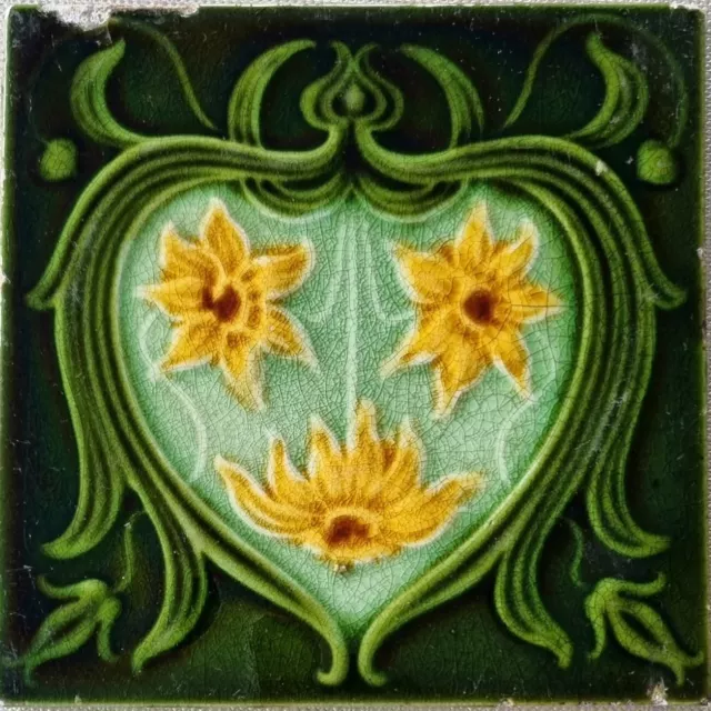 Delightful Antique Art Nouveau 6" x 6" Victorian Tile Corn Brothers circa 1900s