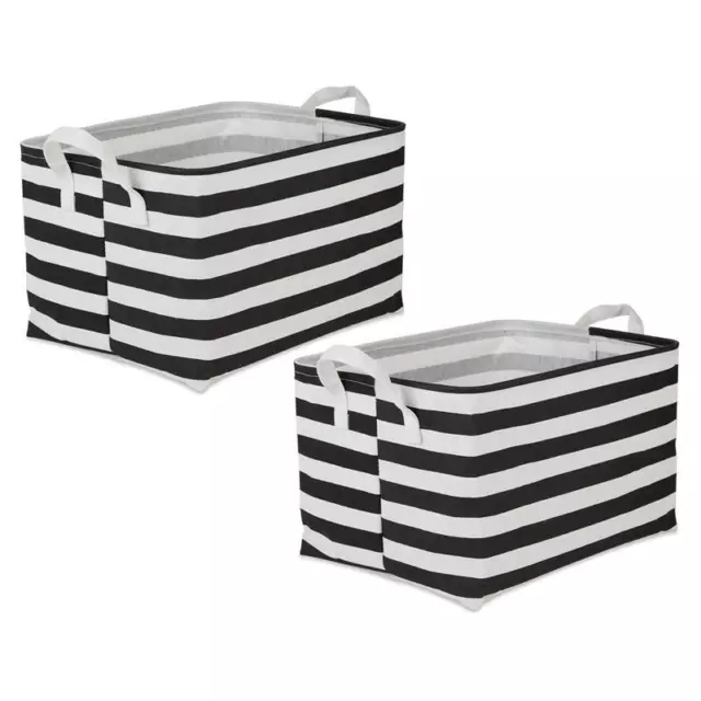 Cotton Polyester Laundry Bin Stripe Blackrectangle XL (Set of 2)