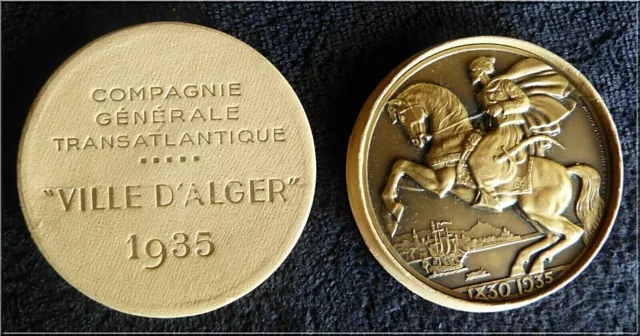 Medaille Cie Transatlantique Paquebot Ville D'alger Delamarre 68Mm Coffret Orig
