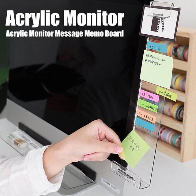 Acrylic Memo Board for Monitor with Self Adhesive Design and Mini Storage Area