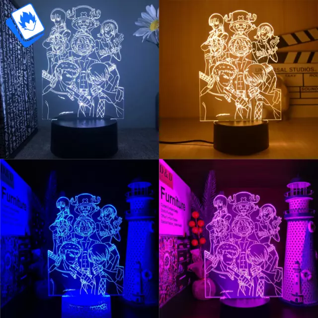 Lampada 3D LED USB One Piece Ciurma di Cappello Di Paglia Base con Telecomando