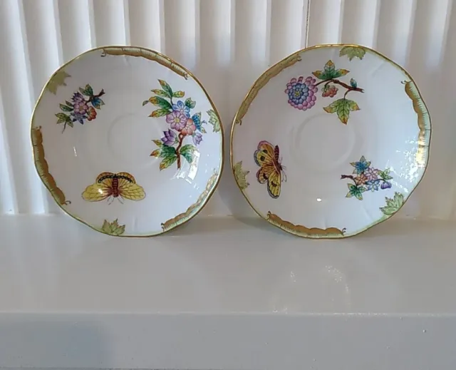 Herend Hungary Rare Antique  'Queen Victoria ' Pattern Saucer X 2 (1850) 11.5cmD