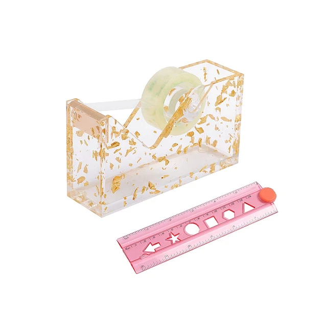 Stylish Acrylic Tape Dispenser With Ruler Gold Leaf Finish Enhance Your Office