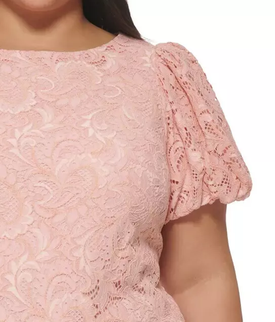 JESSICA HOWARD Lace Dress Plus Size 22W Blush Pink Puff Sleeve Sheath NWT $119 2