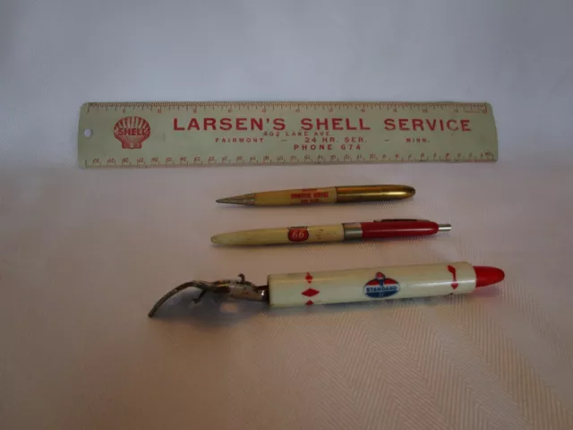 Vintage Gas and Oil Shell, Standard Oil Advertising Pens, Ruler, Bottle Opener