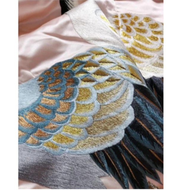 Japanese Kimono Uchikake Luxurious Wedding Embroidery Pure Silk Crane Pink K440 4