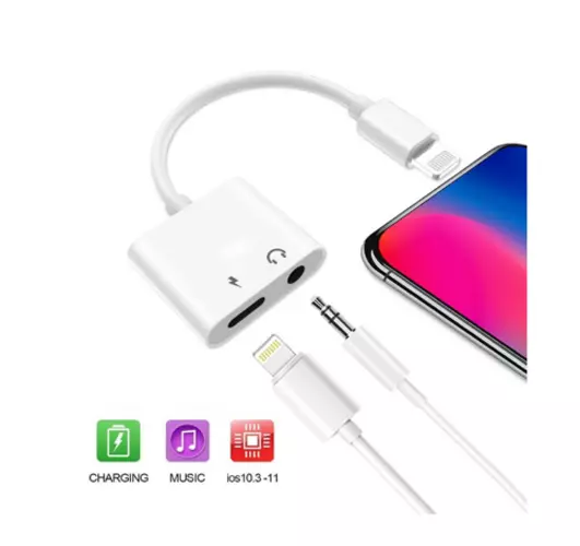 CABLE ADAPTADOR 2 en 1 AUDIO y CARGA CONVERSOR PARA IPHONE 7 7 PLUS 8 PLUS JACK