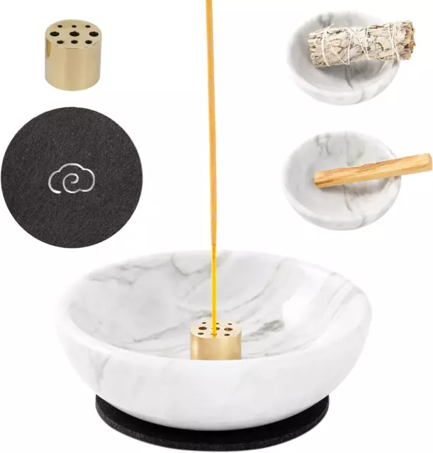 4 in 1 Incense Burner, Marble Palo Santo Holder, Smudge Bowl for White Sage, Sag