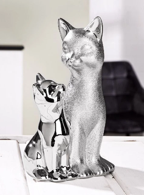 Paire De Chats Siamois En Porcelaine - Figurines Chat Et Chaton Miniatures