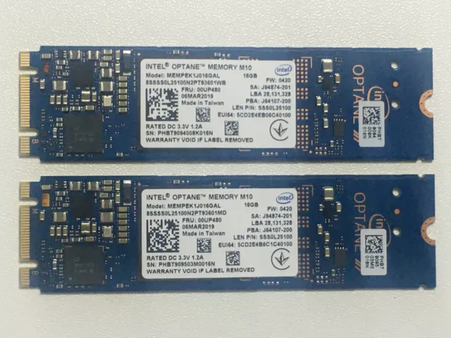 2 pcs Intel Optane Memory M10 SSD M.2 2280 16GB MEMPEK1J016GAL PCIe3.0 3D Xpoint