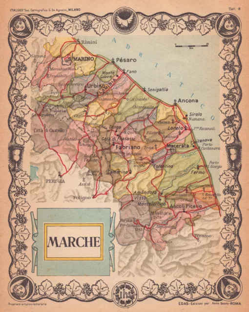 Marche Anno Santo 1949 - Rara Carta Geografica con Santuari Ancona