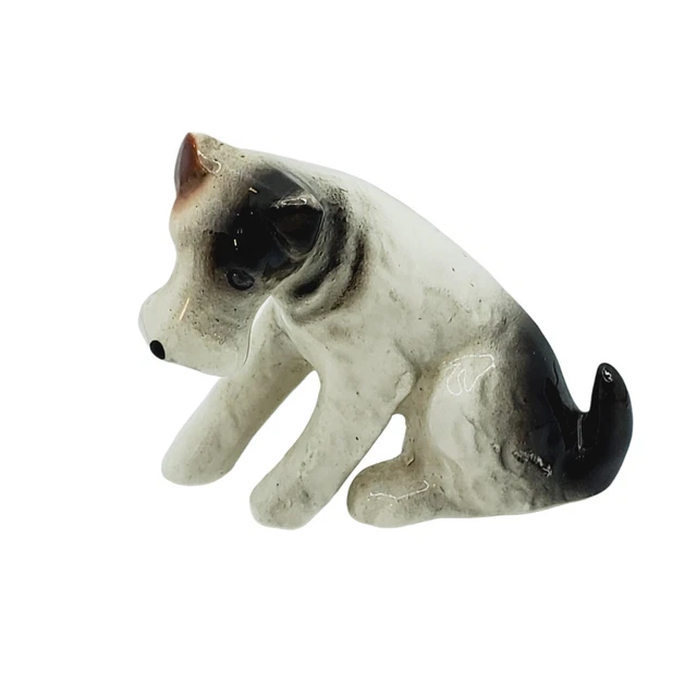 Vintage Wire Hair Fox Terrier Dog Figurine Porcelain Japan Black, White & Brown