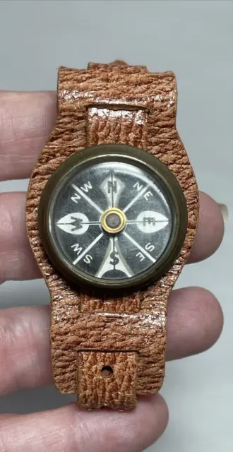 Vintage Marbles Gladstone Wrist Compass Leather Band Strap - EUC