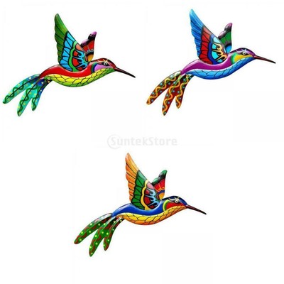 3x Décoration Murale De Sculpture Colorée De Colibri Pour Le Jardin D'entrée 