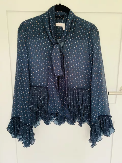 See by Chloe Womens Navy Ruffled Tie  Neck Blouse Shirt 34 US size 2